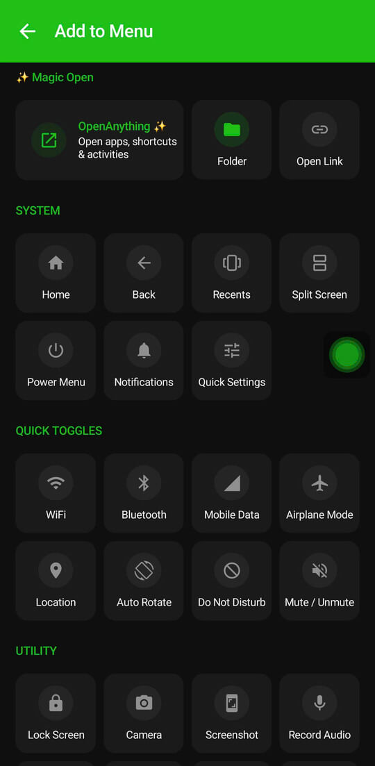 Floatify actions configuration