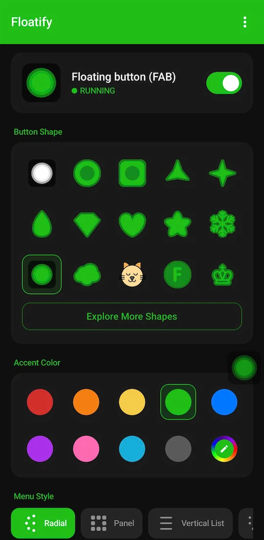 Floatify floating button app running on Android